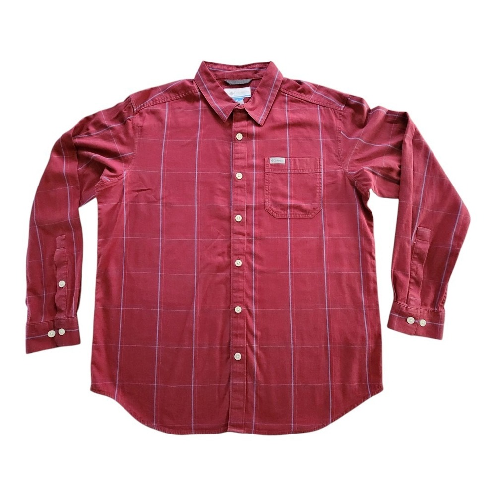 Columbia Oxford Long Sleeve Button Down Stretch Cotton Shirt Red Men's Large EUC